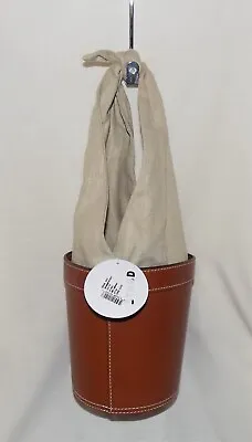 $89.99 • Buy Staud  Brit  Bucket Bag Brown Leather Beige Linen Adjustable Top Knot Handle NWT