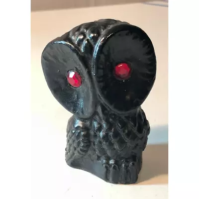 Vintage Owl Figurine Handcrafted Coal Black Red Eyes Made In The USA 1980 • $17.99