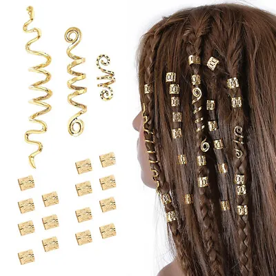 28pcs Dreadlock Clips Hair Braid Cuffs Rings Wrap Beads Buckle Adjustable Clips • $7.05