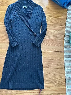 Classy Academia Calvin Klein GrayCable Knit VNeck Sweater Dress Sz M • $25.99