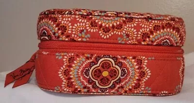 Vera Bradley Coral Retired Pattern Hard Oval Zip Around Travel Jewelry Box Case • $15