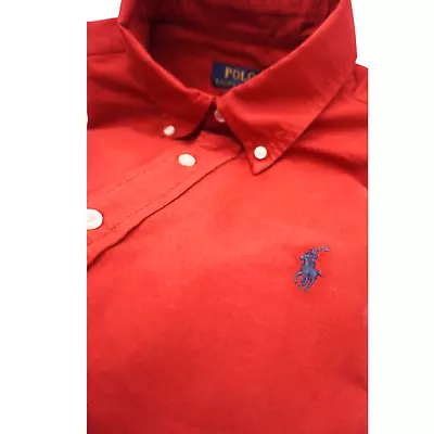 Authentic Polo Ralph Lauren Custom Fit Oxford Shirt For Men Long Sleeve RL Red • £39.99