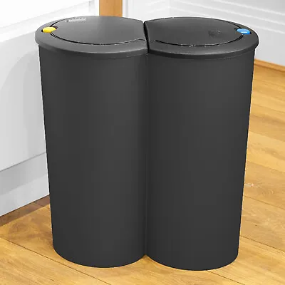 £19.99 • Buy Jet Black Circular Double Recycling Waste Bin Duo Rubbish Plastic Disposal 2x25L