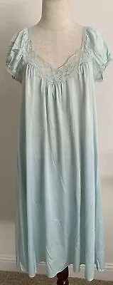 VTG Miss Elaine Nylon Lace Nightgown Womens Aqua Small Midi Beautiful • $15