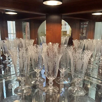 Vintage SET OF 5-7+”&1-6.5” Cambridge CANDLELIGHT Etched Crystal Glasses Goblets • $89.99