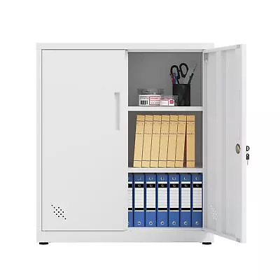 Metal Storage Cabinet - 2 Doors 2 Adjustable Shelves Steel Lockable Garage • $194.81