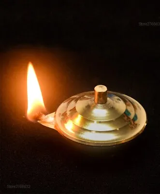 Brass Oil Lamp With Free 50 Wicks Separate Lid Beautiful Handcrafted Diya • $10.27