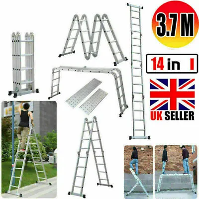 4.7M Aluminium Folding Ladder Multi Function 14 In 1 With 2 Work Platform CE • £117.97