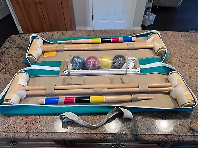 Forster Croquet Set  4 Player Complete Vintage Lawn Yard Game Brass Ring Mallets • $164.95