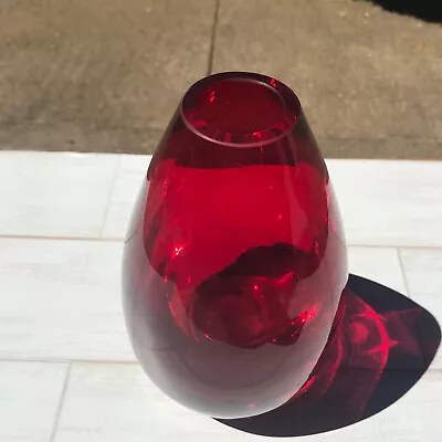 Murano Ruby Red Hand Blown Sommerso Art Glass  Vase • $44