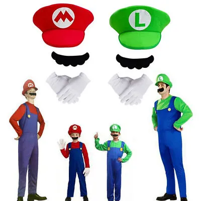 Super Mario Bros Luigi Foam Hat Cap And Moustaches Fancy Dress Costume Party UK • £4.40