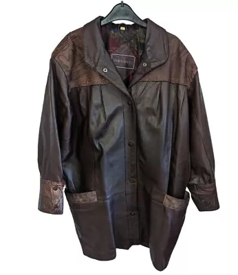 Real Leather Men's 90s Vintage Jacket Size Large Brown Poppers Long Sleeved VGC • $48.53