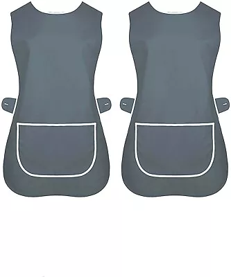 Bilmasee PAIR  Top Quality Ladies Home Work Tabard  Apron With  Pocket DARK GREY • £15.88