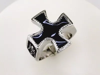 Black Enamel Iron/ Maltese Cross Ring Stainless Steel • $11.99