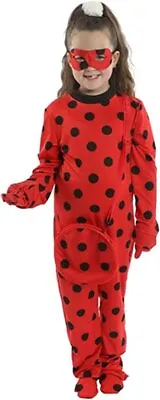 Childs Hero Ladybug Jumpsuit Eye Mask + Pouch Girls Halloween Costume  M XL • $20.34