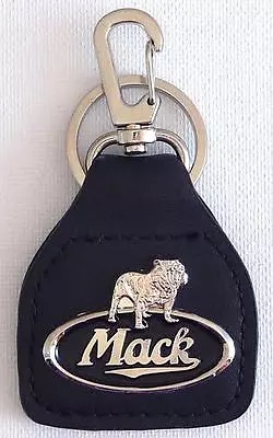 Mack Trucks Bulldog Black Logo Genuine Leather Key Fob                 F041202F • $19.59