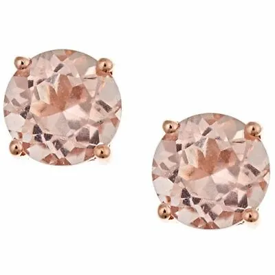 5mm  Peach Morganite Round Stud Earrings - 14k Rose Gold Plated Silver • $36
