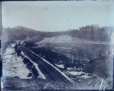 Antique 4x5 Glass Plate Negative Railroad Tracks By River / Mountains F7BAG • $14.95