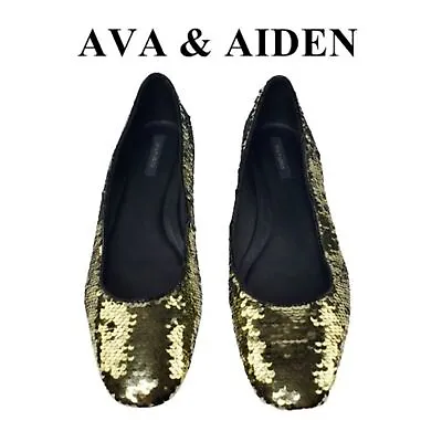 Ava & Aiden Sequence Sequin Gold & Black Flats 10M. New!!! • $33.80