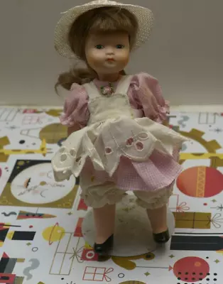 Vintage Ceramic Doll With Pink Dress /w Kaiser Stand 7.5  • $15.50