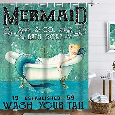 Blue Mermaid Ocean Shower Curtain Mermaid Bathroom Set 72Wx72L Inch Little Me... • $30.99