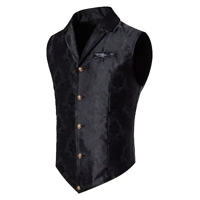 Mens Victorian Suit Vest Single Breasted Jacquard Steampunk Gothic Waistcoat Top • $31.69