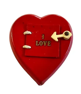 1940s I Love You Valentine Sweetheart Photo Locket Celluloid Red Heart Brooch • $39.99