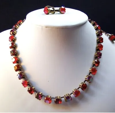 Swarovski Royal Red Maui Lava Necklace And Earrings In Brass • $69