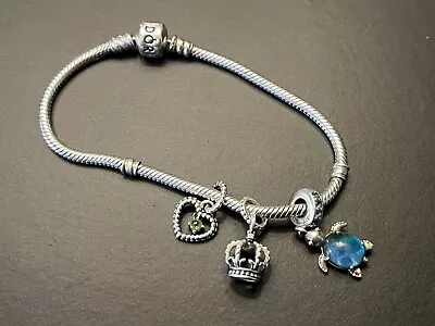 Authentic Pandora Snake Chain Charm Bracelet X3 Charms • £50