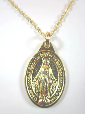 Gold Plated English Miraculous Medal 1  Pendant Necklace 20  Chain Gift Box • $17.95