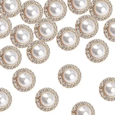 URROMA 30 Pcs Faux Pearl Buttons With Rhinestone Gold Retro Vintage Pearl Ac... • $15.94