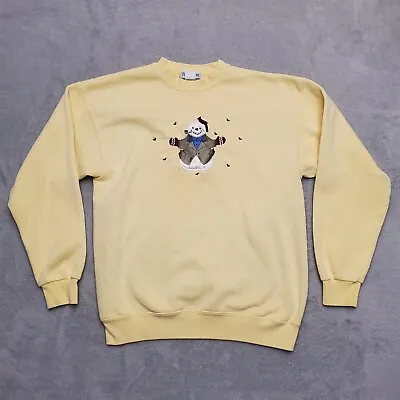 VTG Christmas Crewneck Women Yellow Frosty Snowman Holiday Casual 80s Grannycore • $17.99