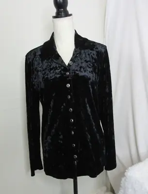 Harve Benard Blouse Jacket Crushed Velvet Black Vintage Buttons Size Large • $29