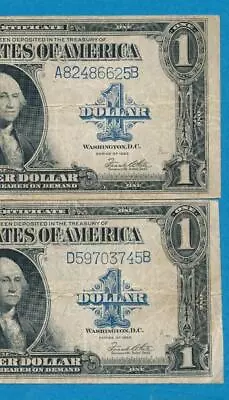 2- $1.00  1923 Large Size  Silver Certificate  Blue Seals  Very Fine Pair • $99