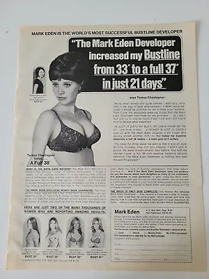 1972 Mark Eden Womens Bust Developer Increase Bustline Brunette Black Bra Ad • $9.99