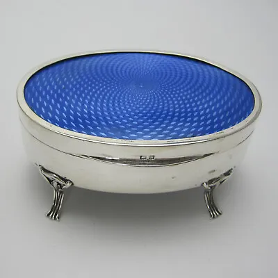 £350 • Buy Attractive Silver And Blue Guilloche Enamel Jewellery Or Trinket Box