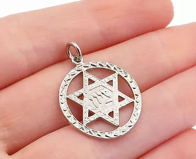 925 Sterling Silver - Vintage Shiny Etched Hebrew Star Of David Pendant - PT3640 • $28.97