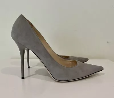 Jimmy Choo Grey Suede Pumps LOVE 110 Mm Pointy Toe Heels Shoes Sz 40 • $149