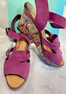 Boxed Ladies CLARKS Propose Dress Purple Suede High Heel Wedge Shoes UK5.5 D • £20
