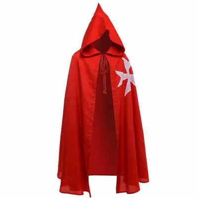 Mens Medieval Red Tunic Cape Cloak Robe LARP Knight Cosplay Fancy Dress • £13.19