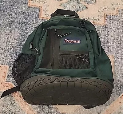 Vintage Jansport Heavy Duty Rubber Bottom Backpack Forest Green 90's Made USA • $39.99