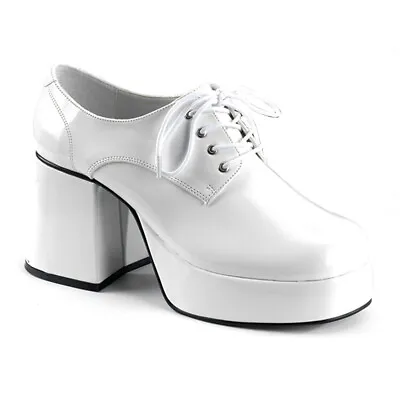 JAZZ02/W Men's Classic Retro 70's Disco White Patent Platform Pimp Costume Shoes • $70.16