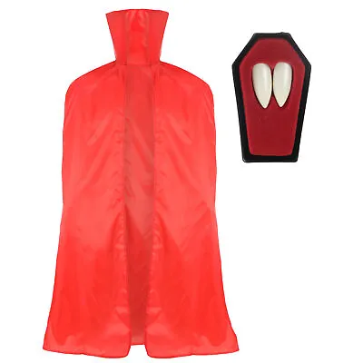 Ladies Vampire Fancy Dress Costume Halloween Adults Vampiress Cape And Fangs • £12.69