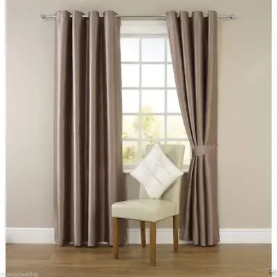 Fully Lined FAUX SILK CURTAIN Pencil Pleat Or Eyelet Ring Top FREE Tiebacks • £28.95