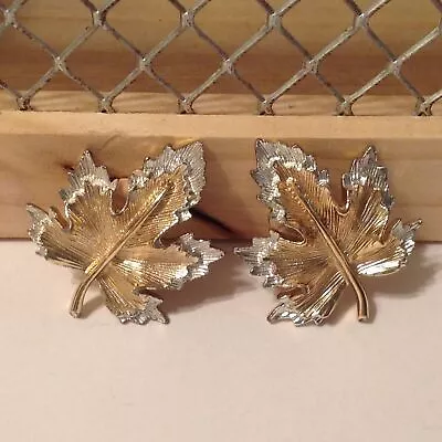 Sarah Coventry Gold Silver Leaf Clip On Earrings 1 1/4  • $18