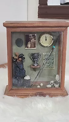 Vtg Wood Golf Club Shadow Box Display Clock W/ Batteries Decor Trophy Picture • $40