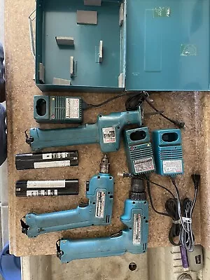 Makita Cordless Reciprocating Saw Two Drills 3 Chargers Case. 9.6V • $60