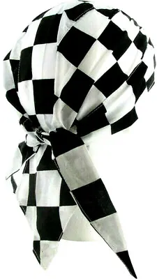 Checkered Flag Bandana Cap W/ Elastic Black White W/ Sweatband Motorcycle Do Rag • $9.95