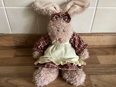 Vintage Russ Berrie Girl Carrie Bunny Rabbit Soft Toy Posable Ears Dress & Pinny • £7.99