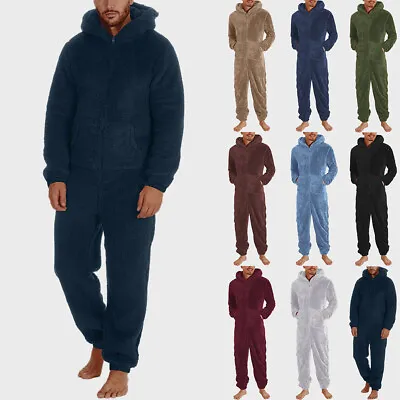 Mens 1Onesie Teddy Bear Fleece Pajamas Winter All In One Jumpsuit Dressing Down • £25.69